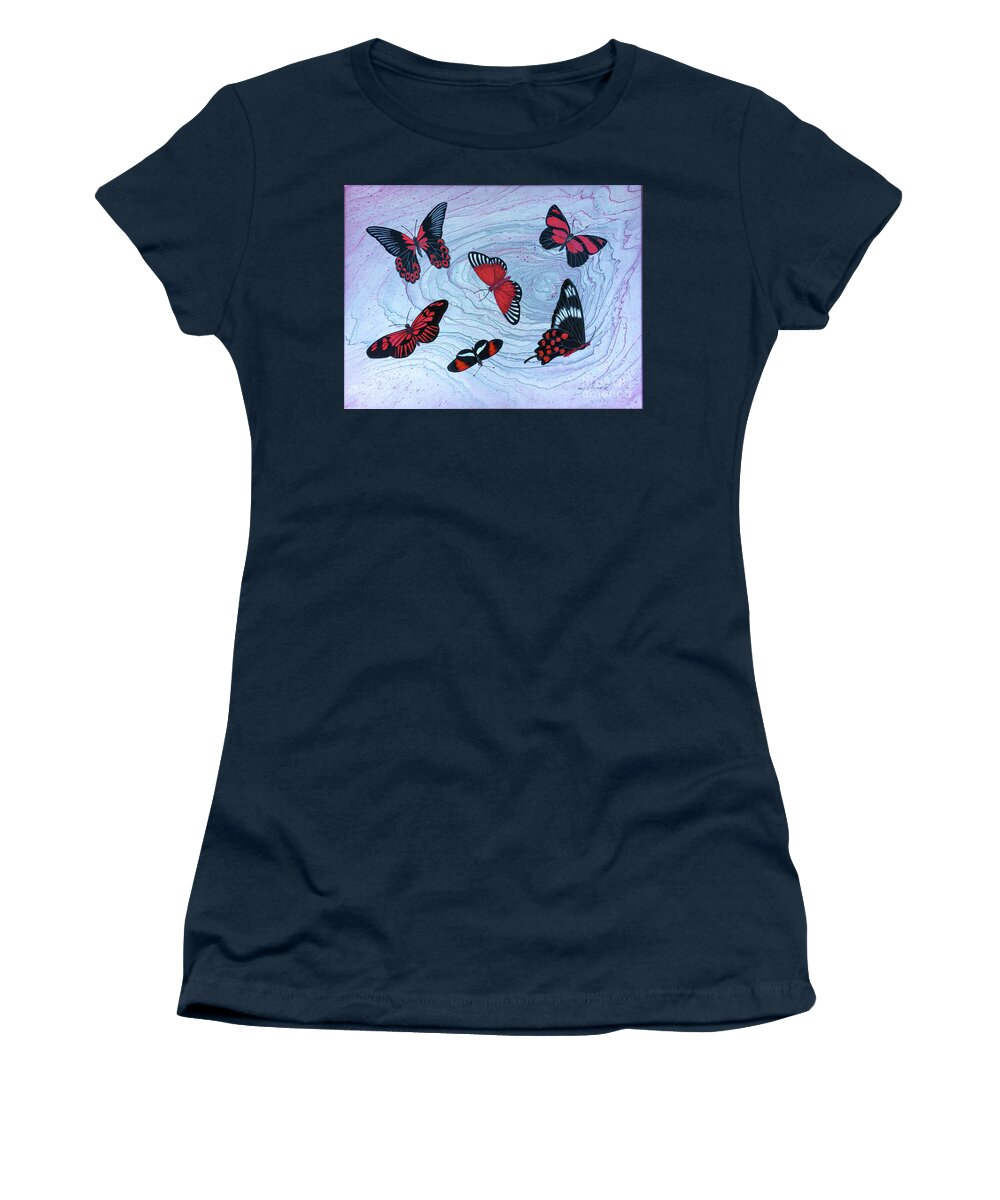 Butterflies Women's T-Shirt featuring the painting Red Wings by Lucy Arnold