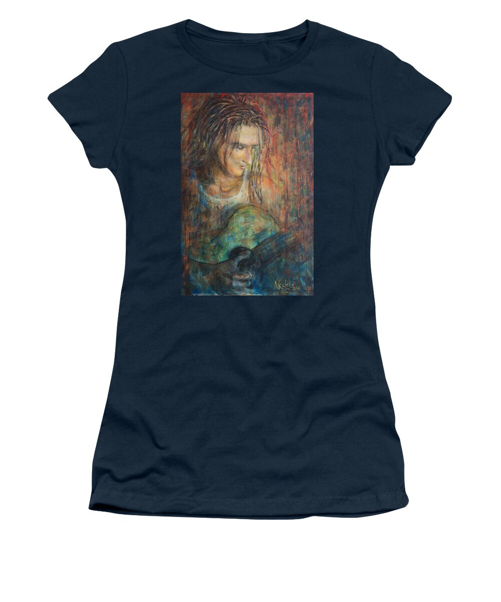 Man With Dreadlocks Women's T-Shirt featuring the painting Redemption Songs by Nik Helbig