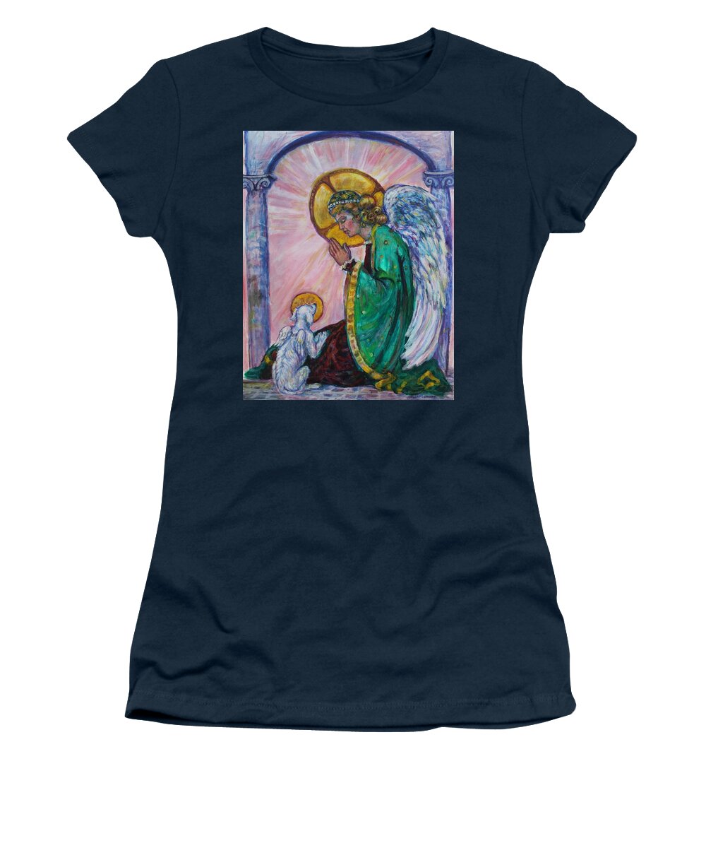 Angel Women's T-Shirt featuring the painting Renaissance Angel by Veronica Cassell vaz