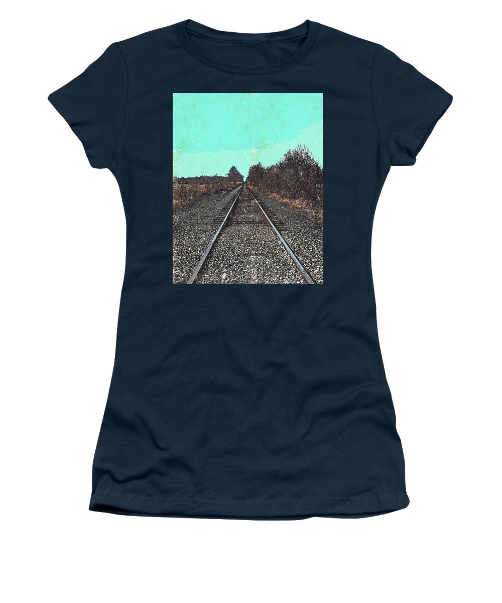 Retro Vintage Style Train Tracks Women's T-Shirt featuring the mixed media Retro Vintage Style Train Tracks by Dan Sproul
