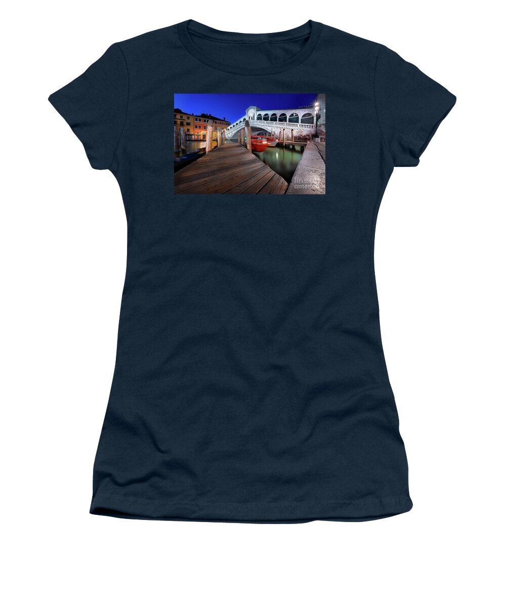 Rialto Women's T-Shirt featuring the photograph Rialto bridge at night by The P