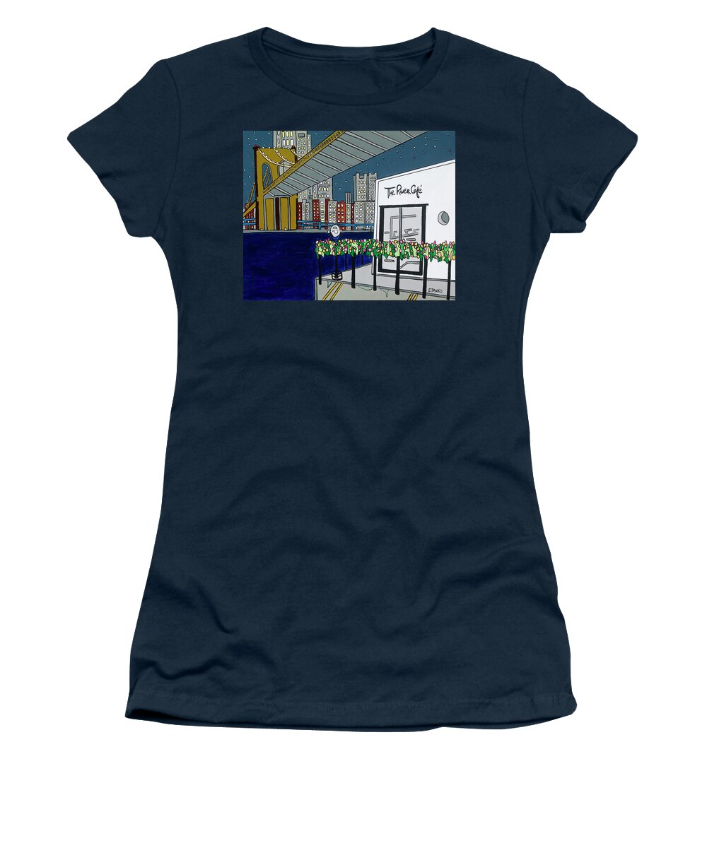 River Cafe Restaurant Brooklyn Women's T-Shirt featuring the painting River Cafe by Mike Stanko