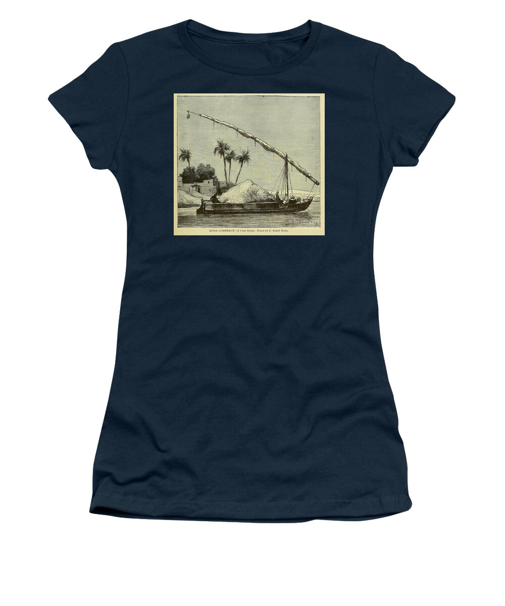 Landscape Women's T-Shirt featuring the drawing River Commerce A corn Barge n5 by Historic Illustrations