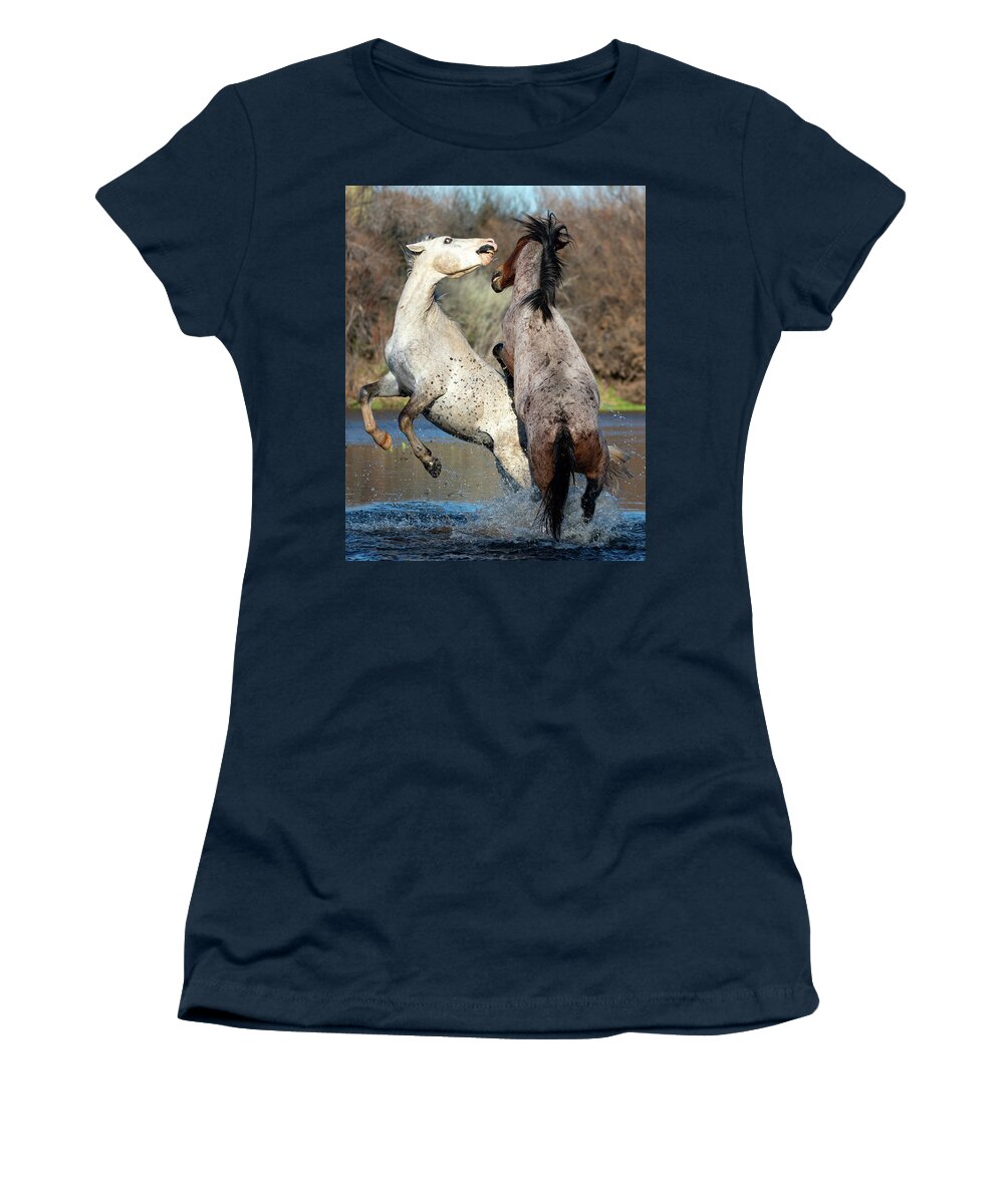Wild Horses Women's T-Shirt featuring the photograph River Dance by Mary Hone