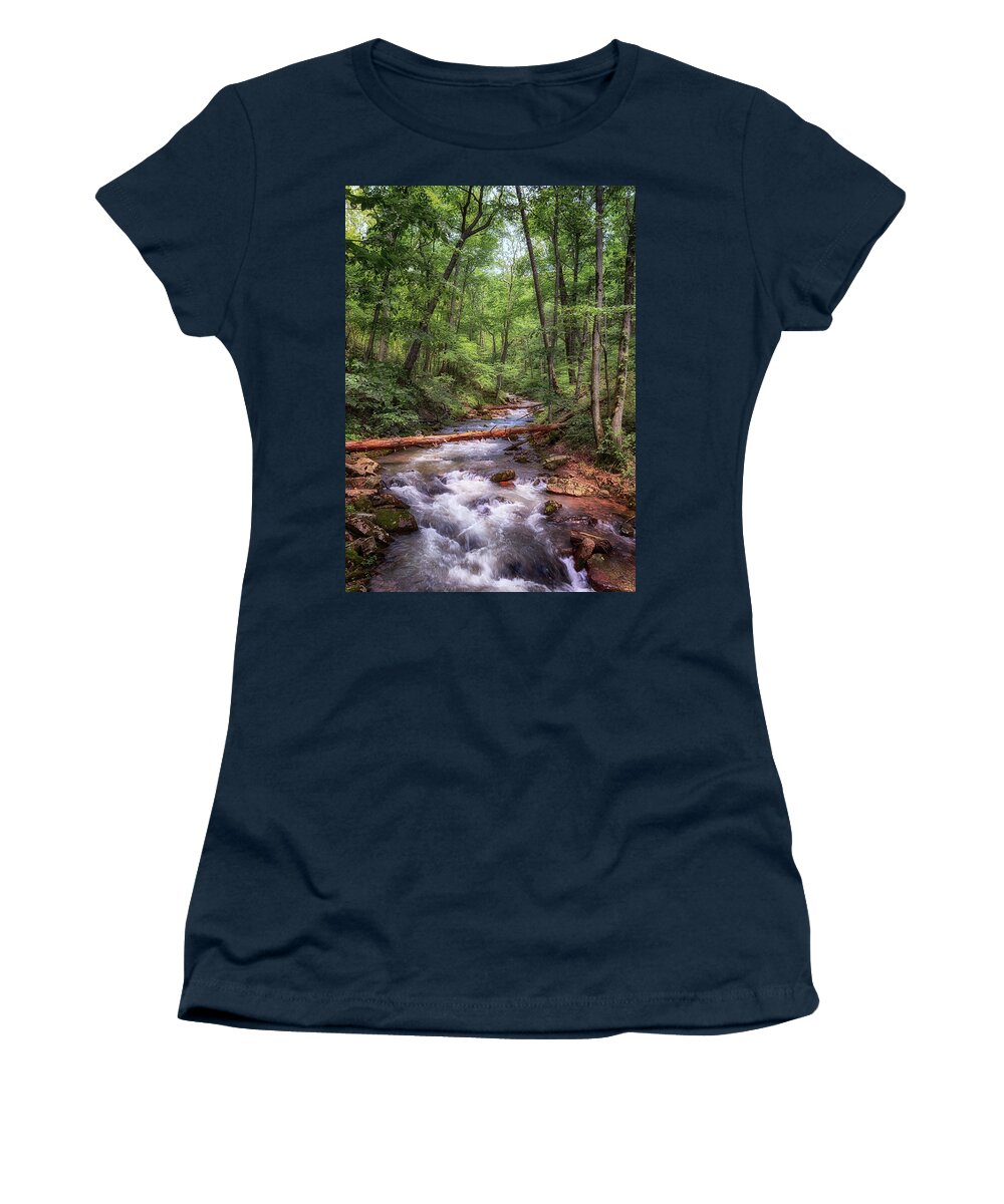 Roaring Run Women's T-Shirt featuring the photograph Roaring Run Creek - Eagle Rock Virginia by Susan Rissi Tregoning