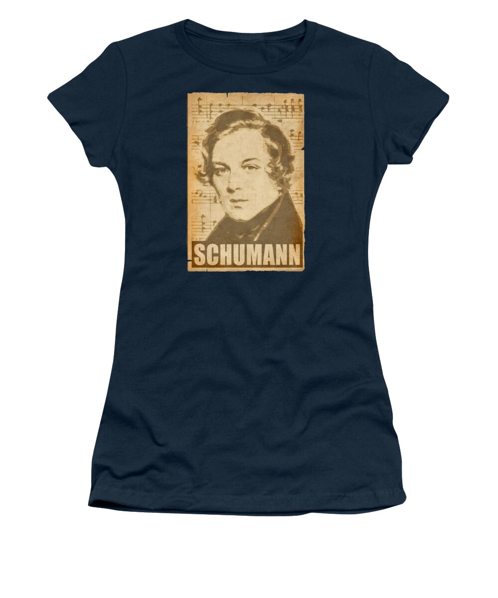 Robert Women's T-Shirt featuring the digital art Robert Schumann musical notes by Filip Schpindel