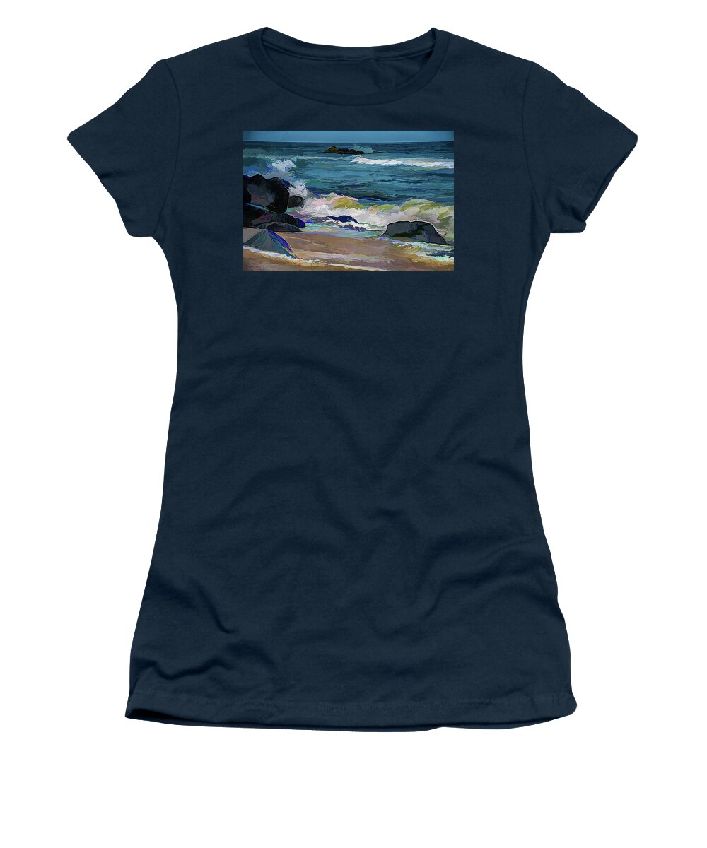 Ocean Women's T-Shirt featuring the photograph Rockin' Surf in Acrylic by Alan Goldberg