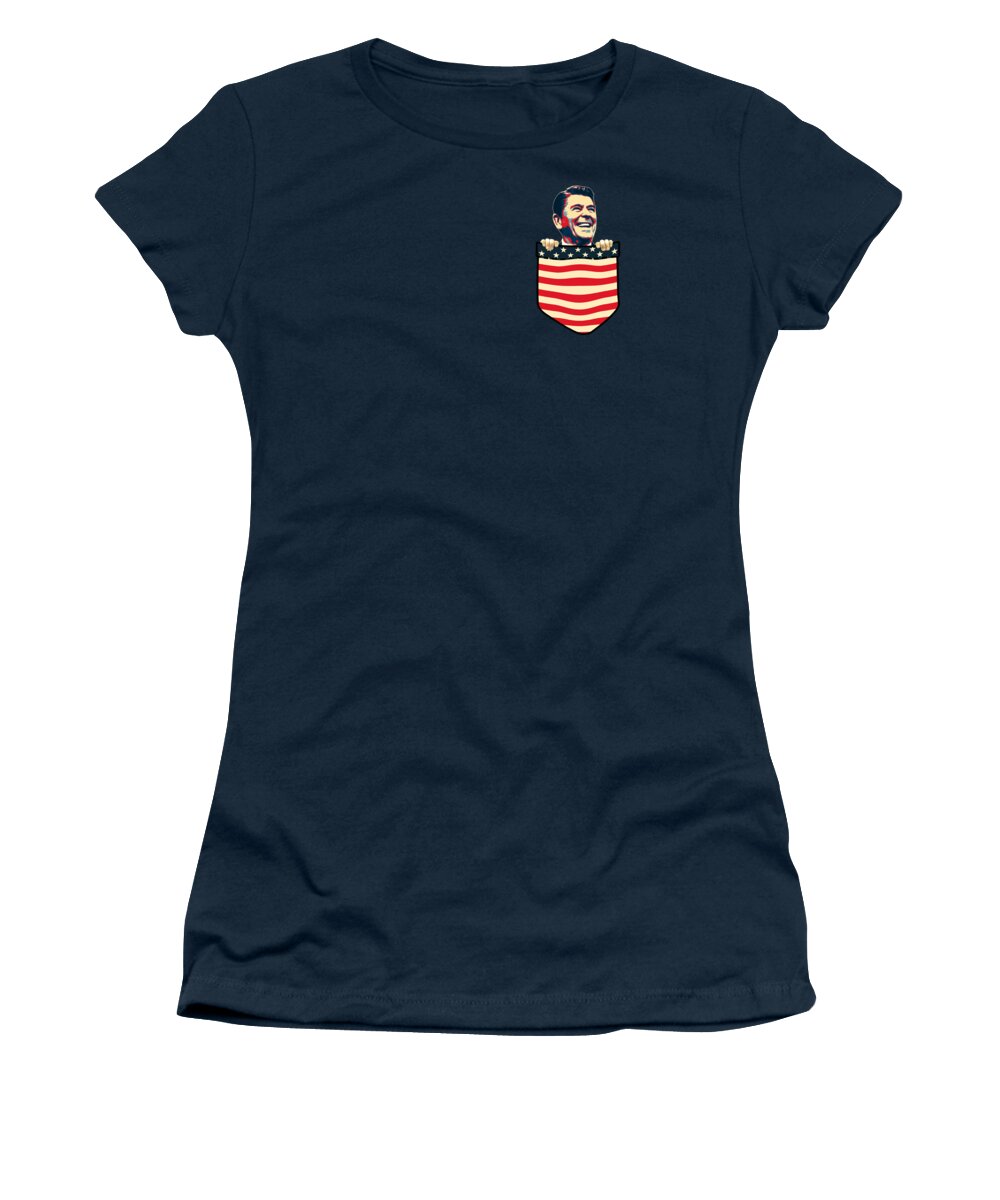 North America Women's T-Shirt featuring the digital art Ronald Reagan Chest Pocket by Filip Schpindel