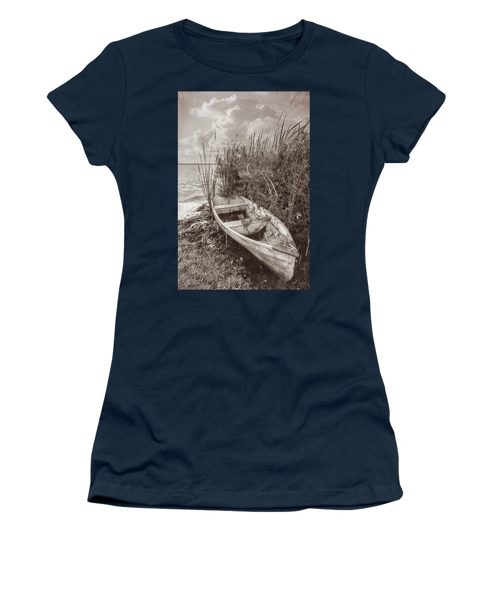 Boats Women's T-Shirt featuring the photograph Rowboat in the Marsh in Sepia Tones by Debra and Dave Vanderlaan