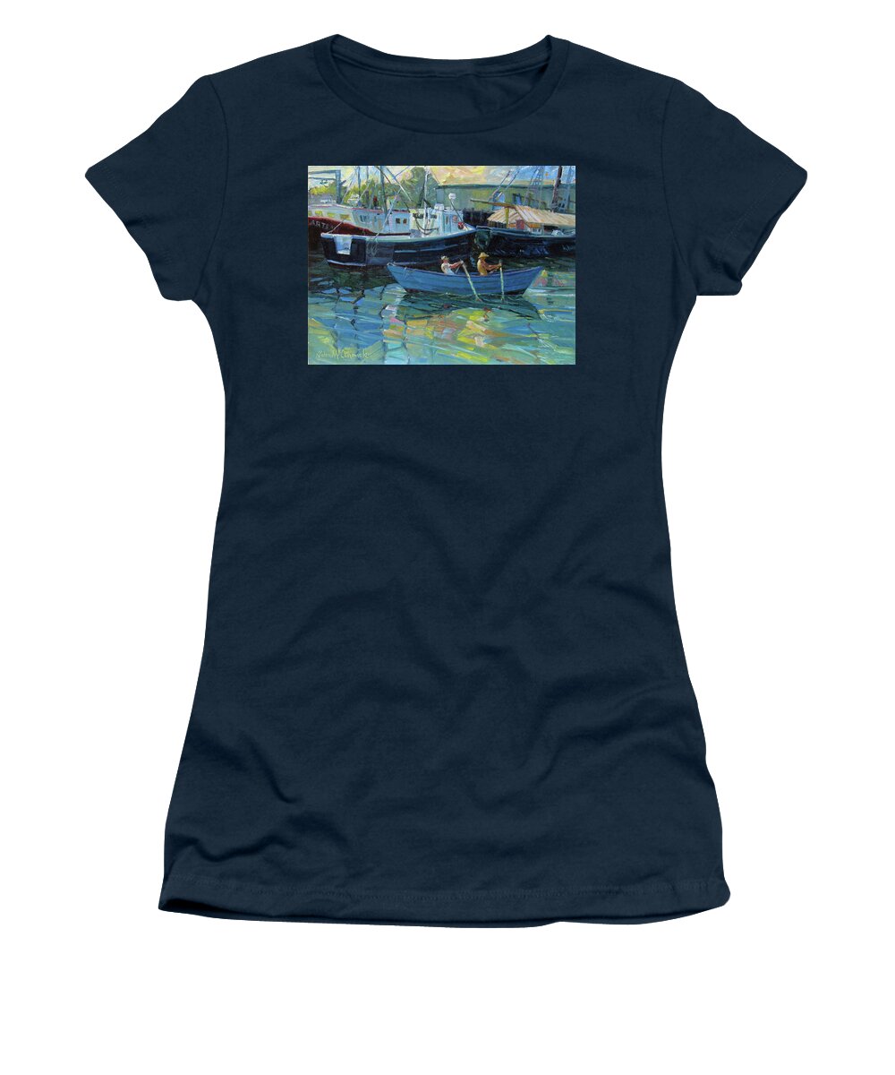 Dory Women's T-Shirt featuring the painting Rowing Smith Cove by John McCormick