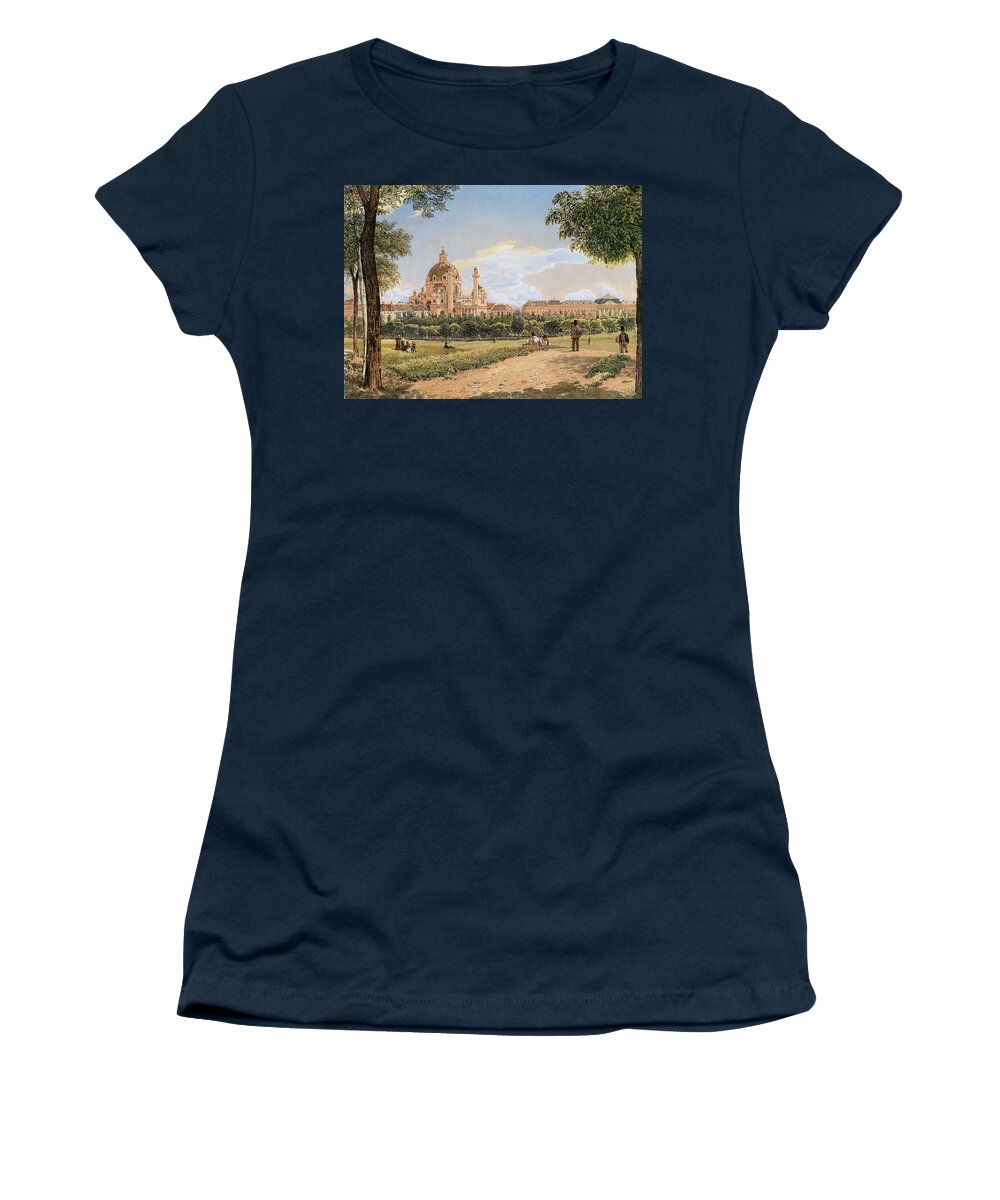 Vintage Women's T-Shirt featuring the painting Rudolf von Alt, View of St.Charles s Church and the Polytechnic Institute by MotionAge Designs