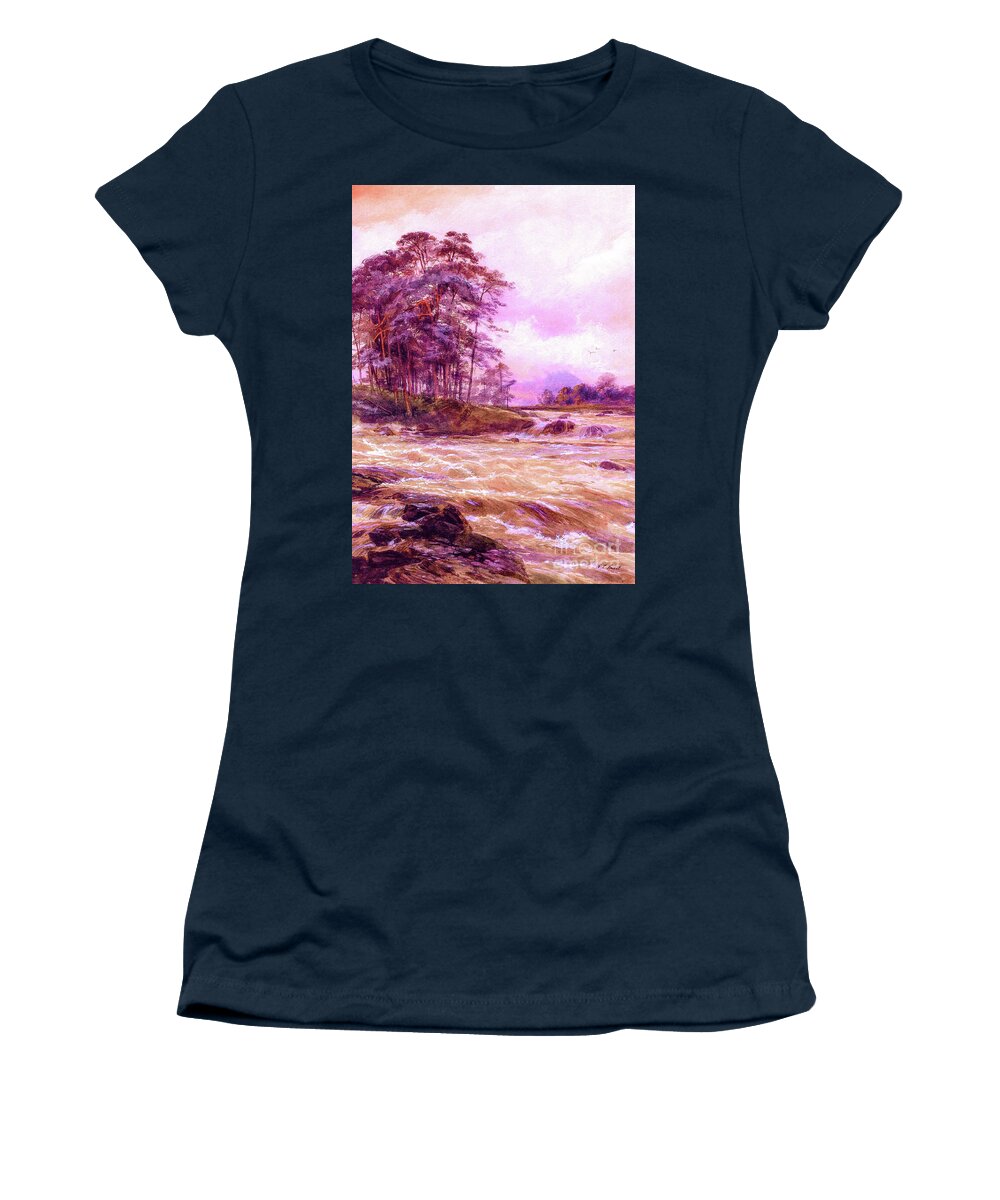 Landscape Women's T-Shirt featuring the painting Rushing Waters by Jane Small