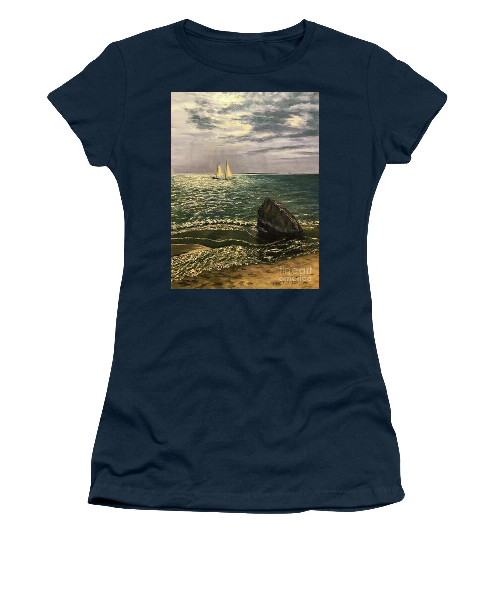 Paintings Women's T-Shirt featuring the painting Sailboat on Marthas Vineyard by Sherrell Rodgers