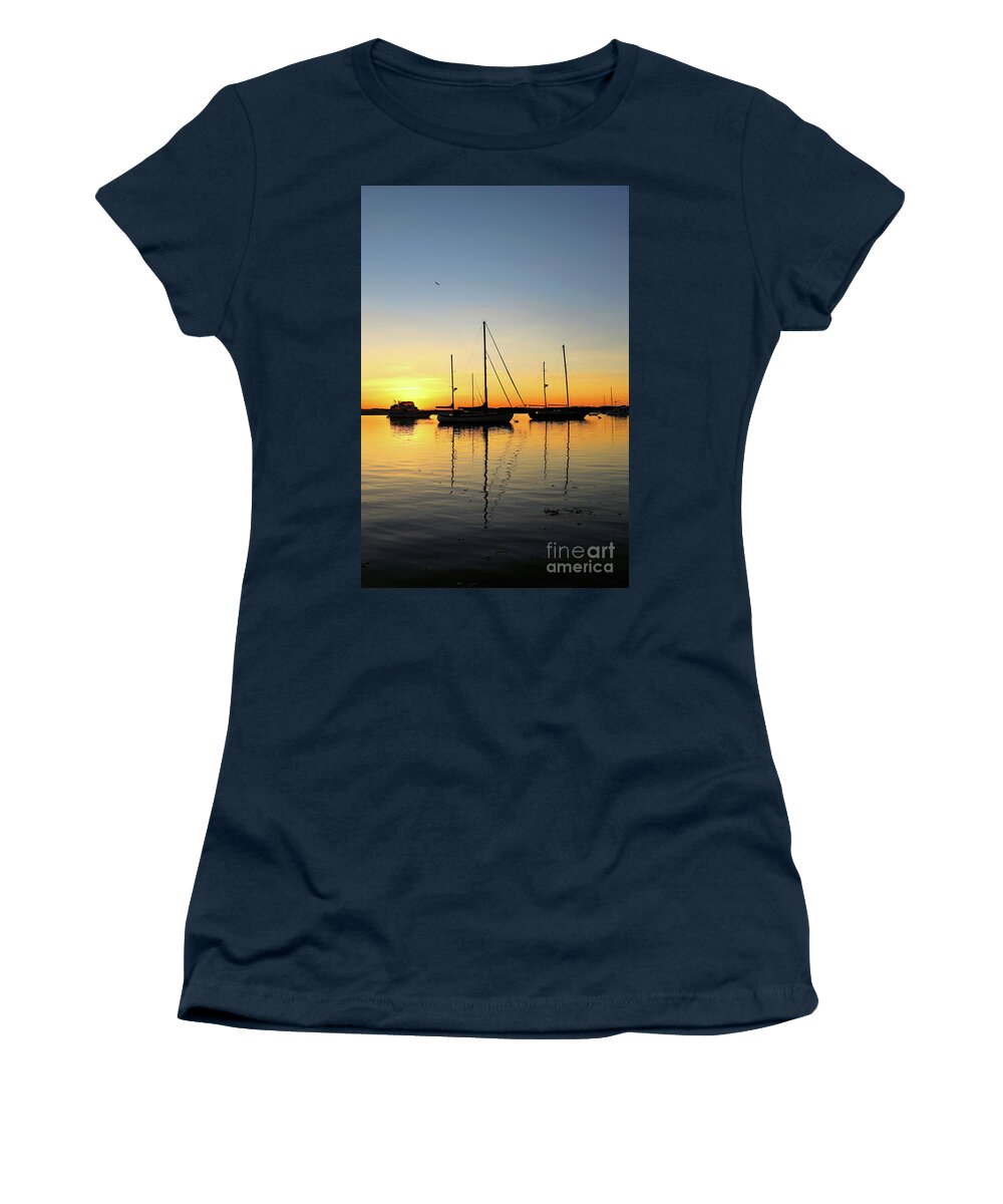 Morro Bay Women's T-Shirt featuring the photograph Sailboats in the Sunset by Vivian Krug Cotton