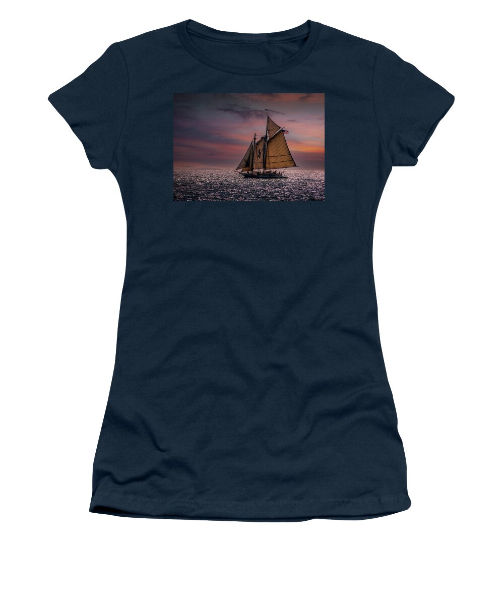 Windjammers Women's T-Shirt featuring the photograph Sailing at Sunset by Fred LeBlanc