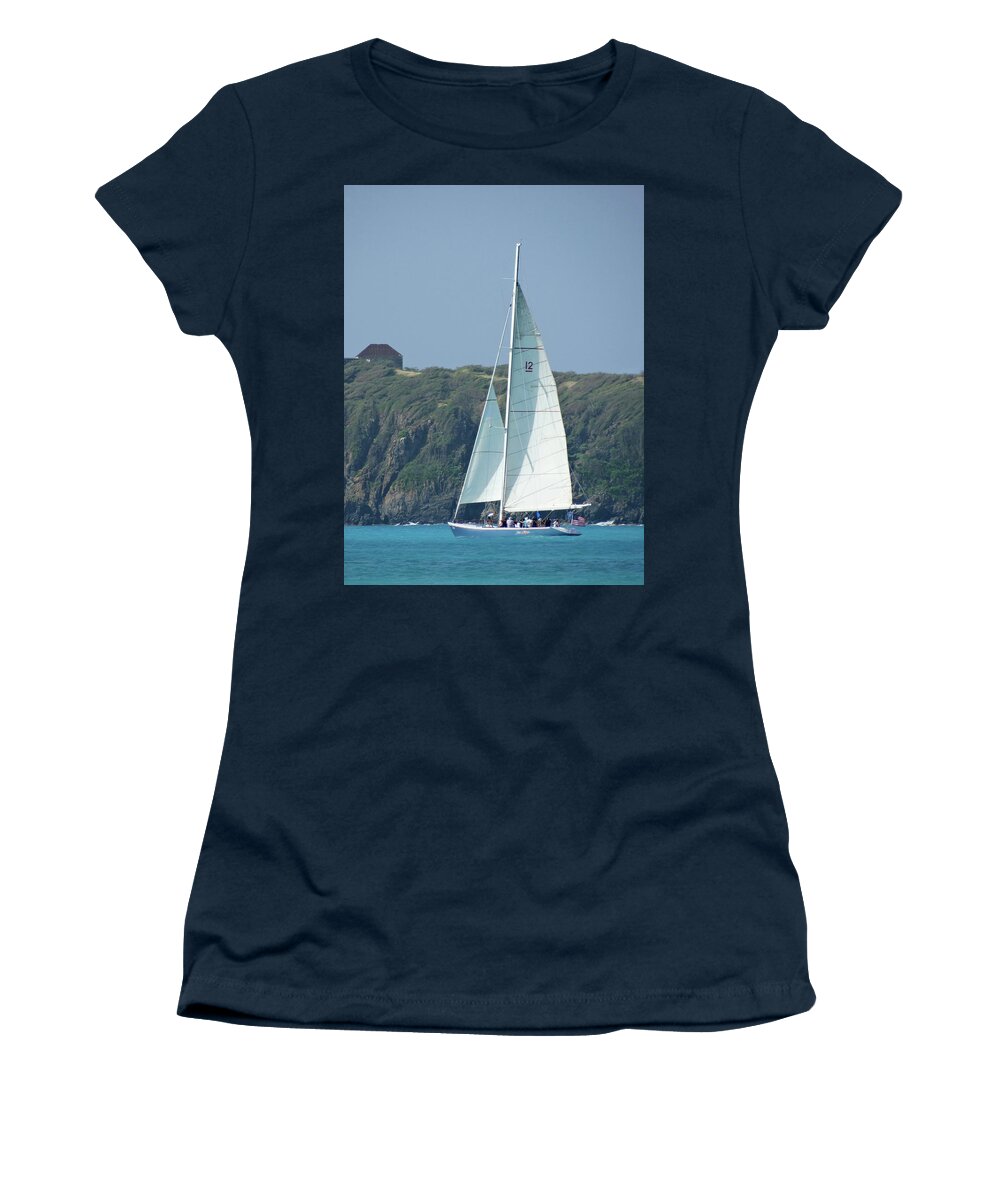 Ocean Scene Women's T-Shirt featuring the photograph Sailing in St Martin by Mike McGlothlen