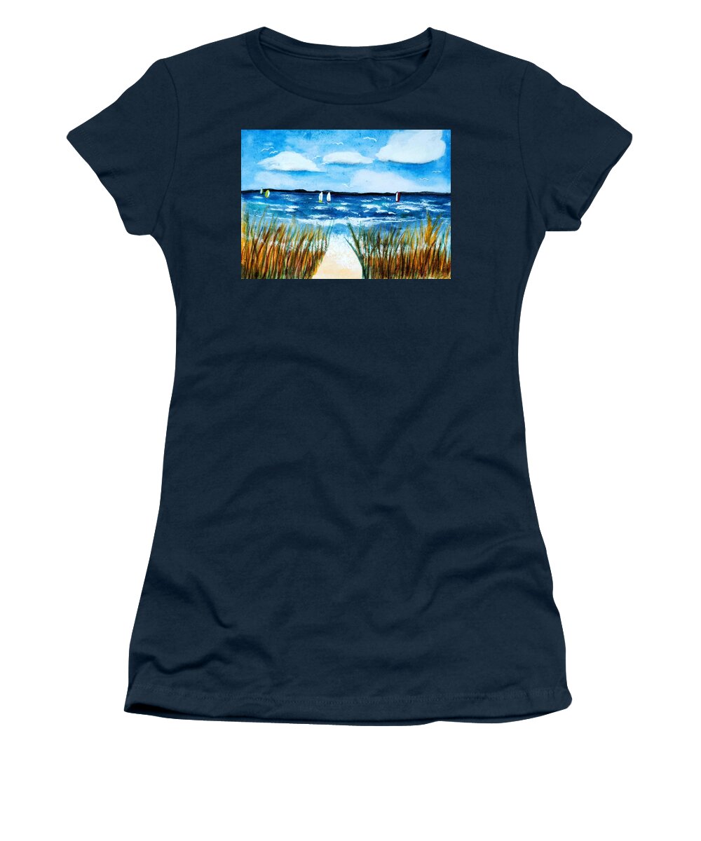Beach Women's T-Shirt featuring the painting Sailing by Shady Lane Studios-Karen Howard
