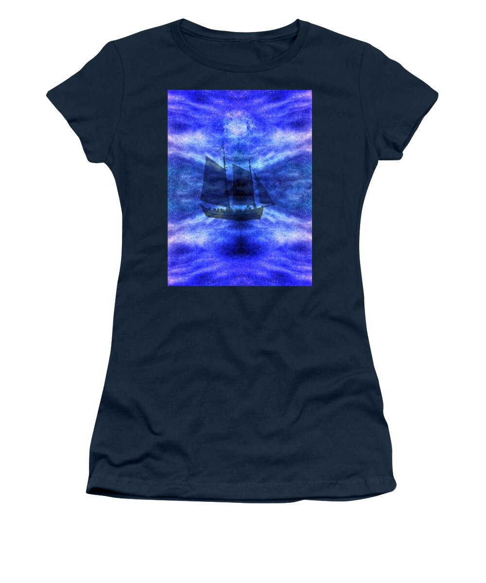 Sailing Women's T-Shirt featuring the digital art Sailing Under the Stars by Anne Sands