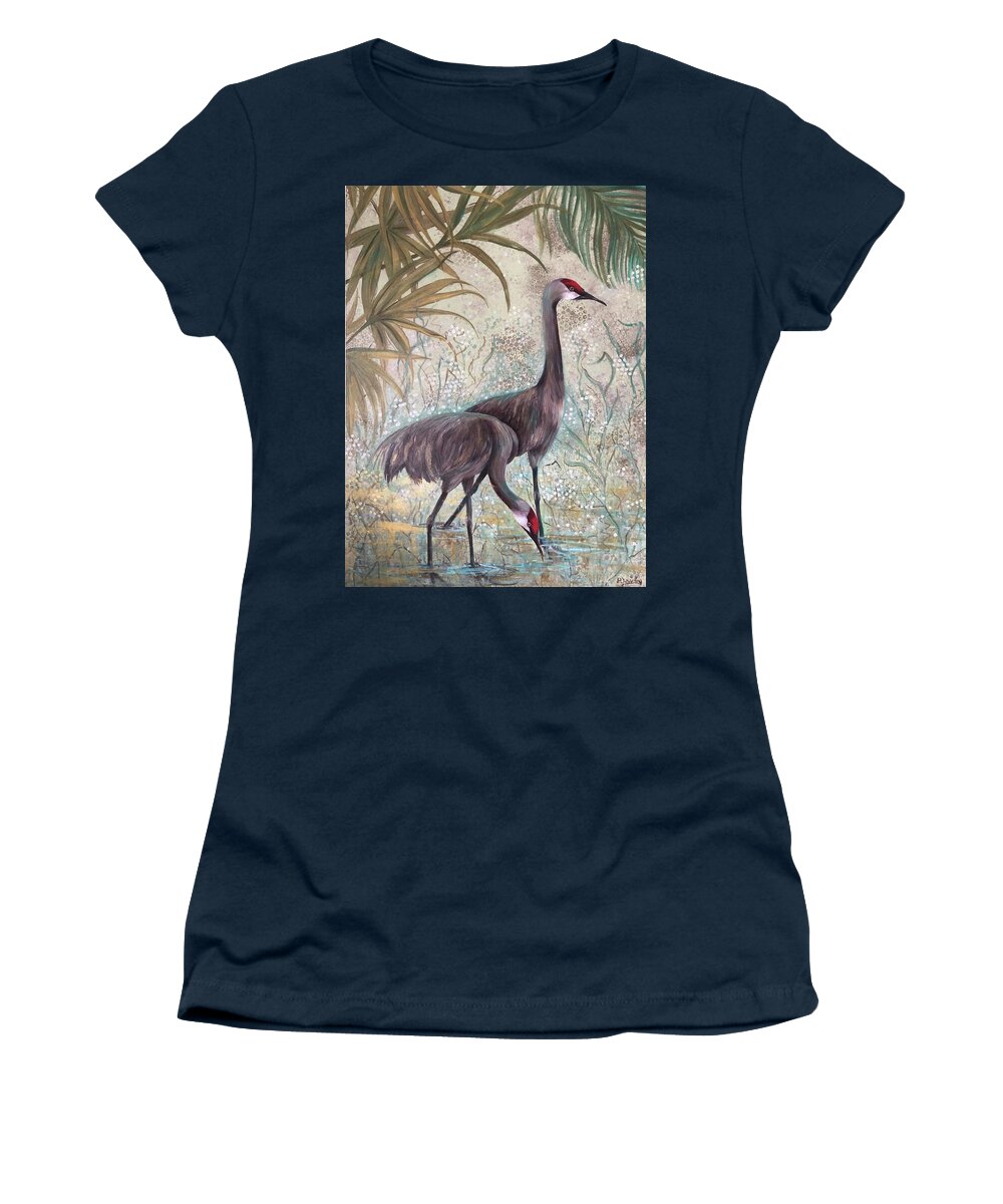 Birds Women's T-Shirt featuring the painting Sand Hill Cranes by Barbara Landry