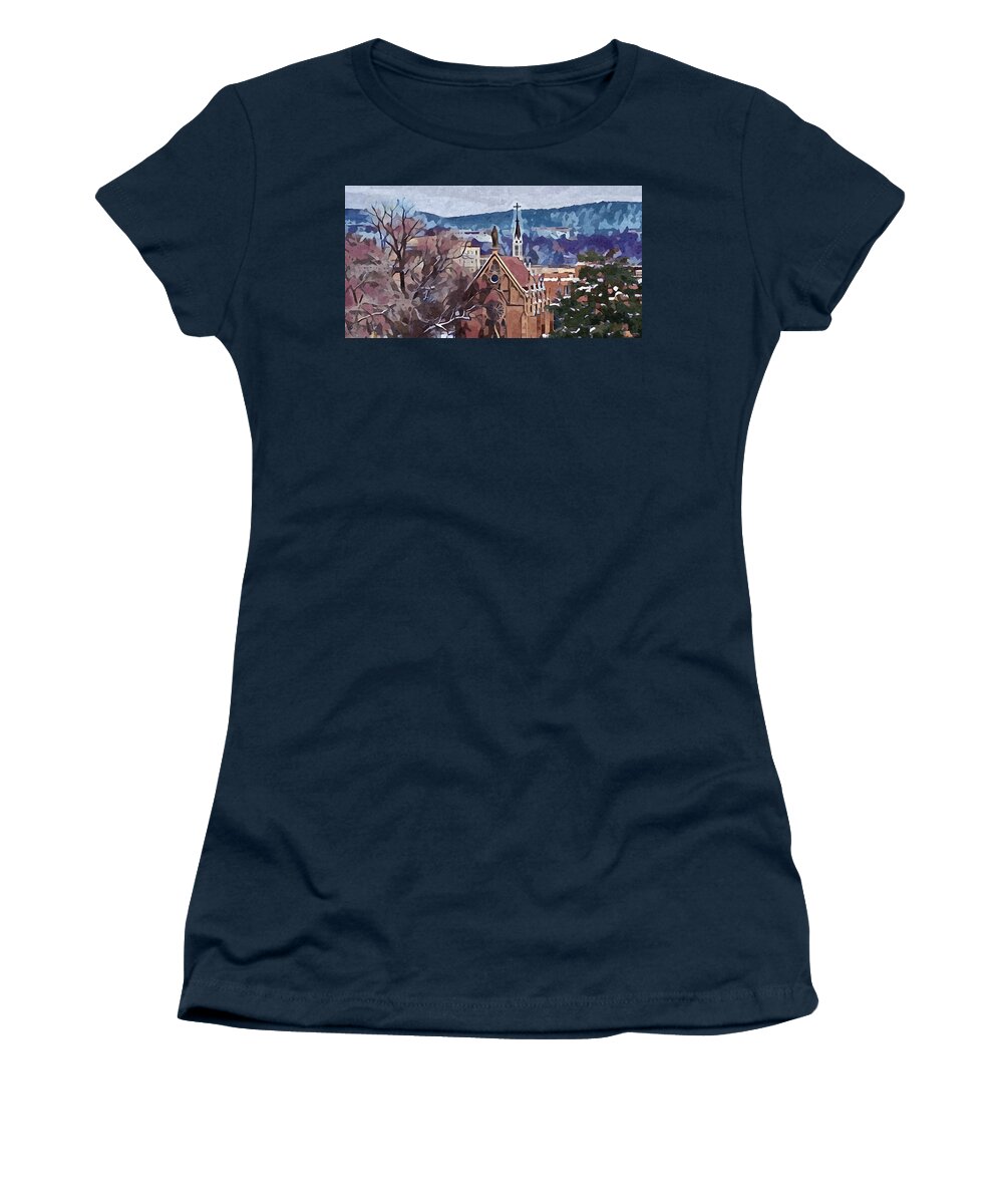 Southwest Women's T-Shirt featuring the digital art Santa Fe Loretto Chapel by Aerial Santa Fe