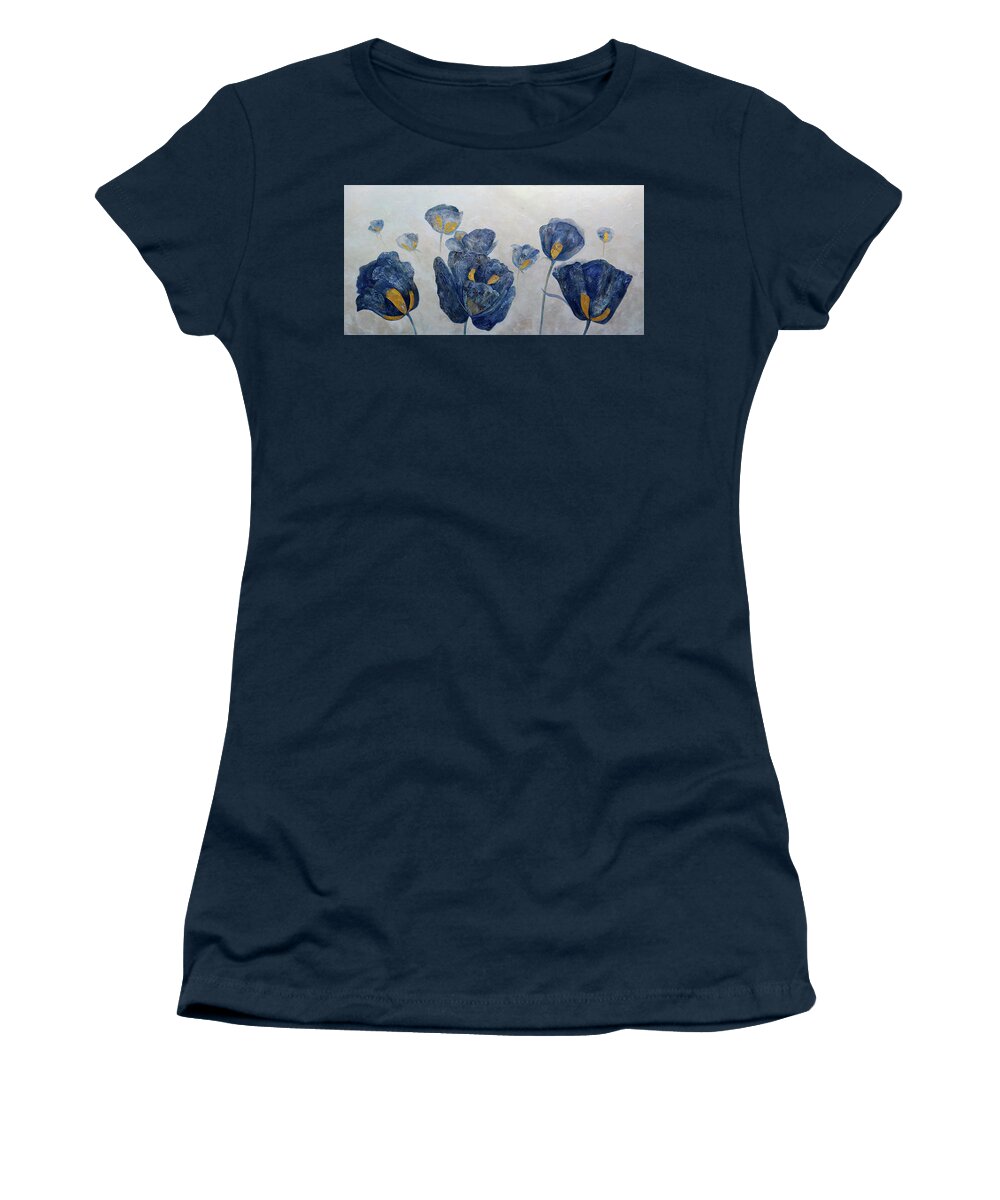 Sapphire Women's T-Shirt featuring the painting Sapphire Poppies by Shadia Derbyshire