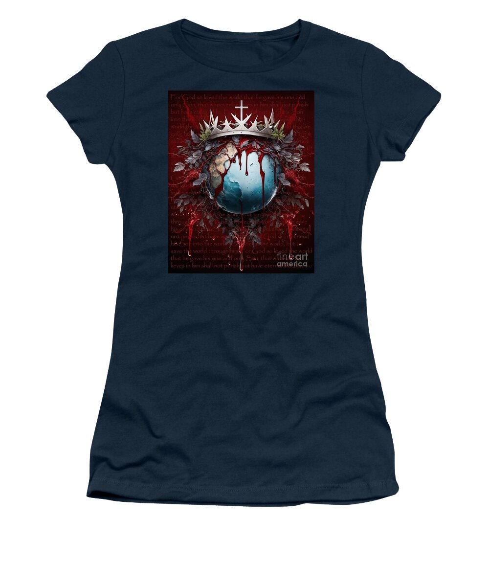 Jen Page Women's T-Shirt featuring the digital art Savior Of The World by Jennifer Page