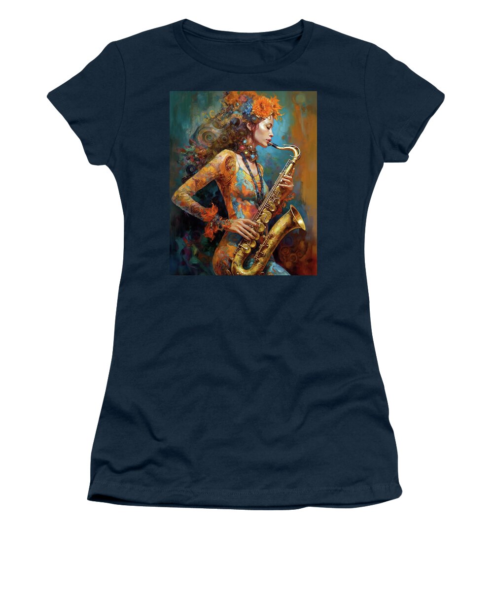 Music Women's T-Shirt featuring the mixed media SAX by Jacky Gerritsen