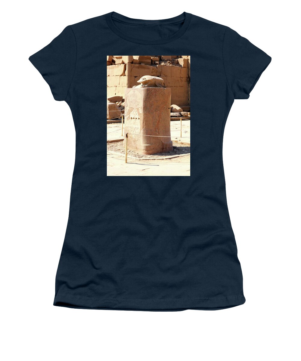 Scarab Women's T-Shirt featuring the photograph Scarabaeus Monument In Karnak Temple by Mikhail Kokhanchikov