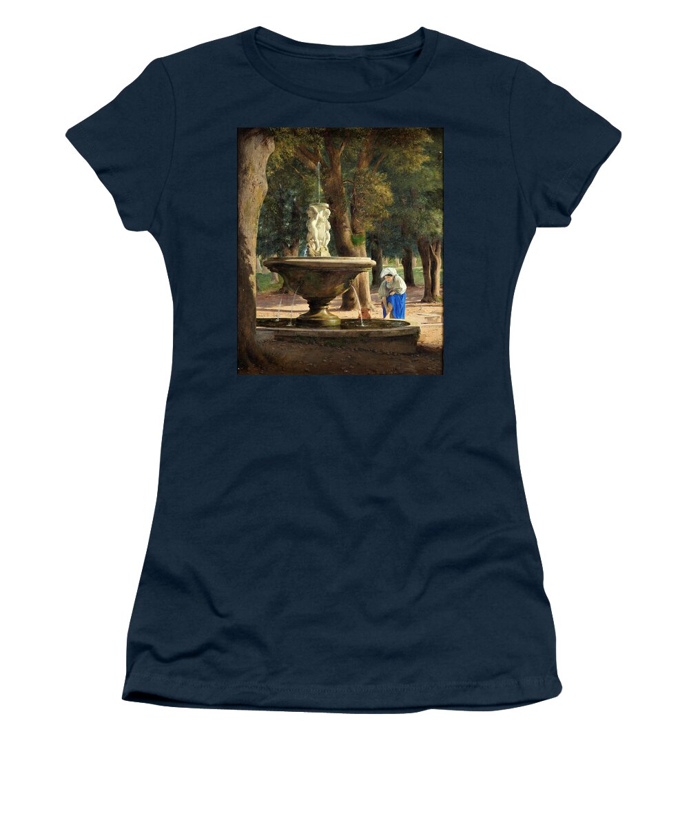 Jorgen Roed Women's T-Shirt featuring the painting Scene from the Garden of the Villa Borghese in Rome by Jorgen Roed