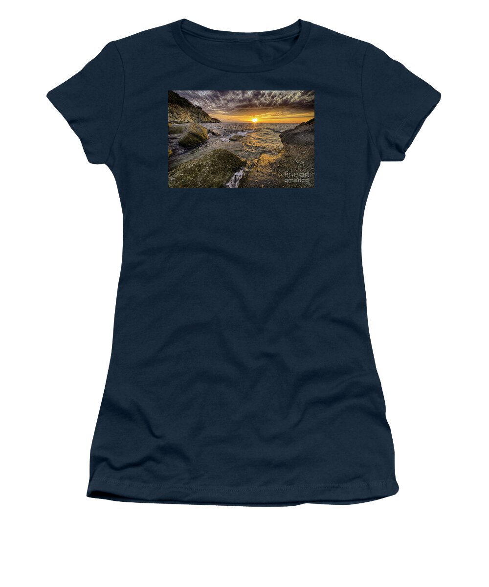 Andrew Women's T-Shirt featuring the photograph Scenic coastal sunset on island of Elba in Tuscany by Vivida Photo PC
