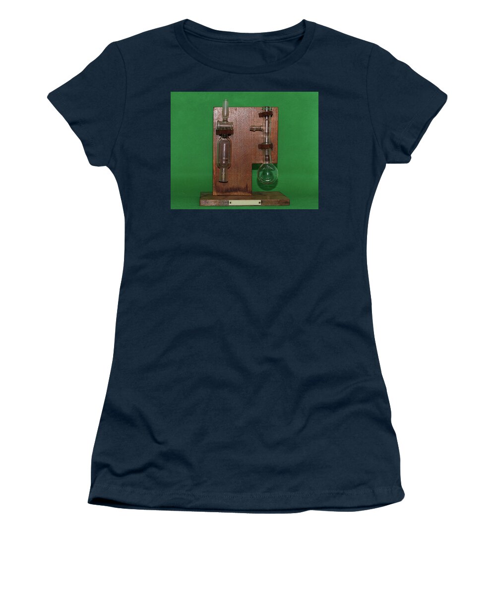Analysis Women's T-Shirt featuring the photograph Science Equipment On Vintage Wooden Stand by Tom Conway