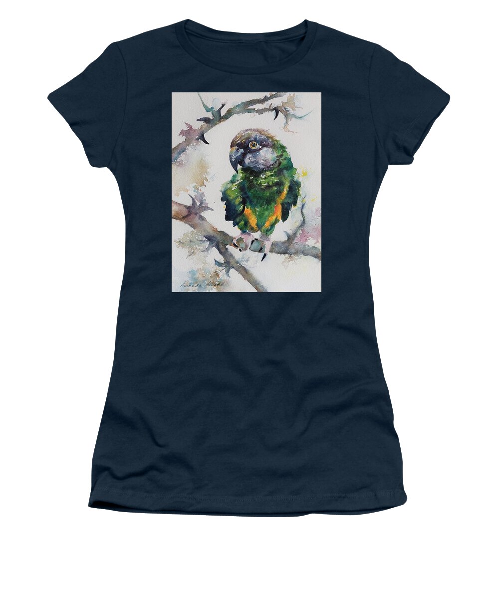 Senegal Green Parrot Women's T-Shirt featuring the painting Shades of Green by Amanda Amend
