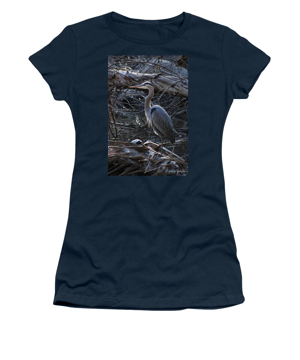 Heron Women's T-Shirt featuring the photograph Shades of Grey by Amy Gallagher