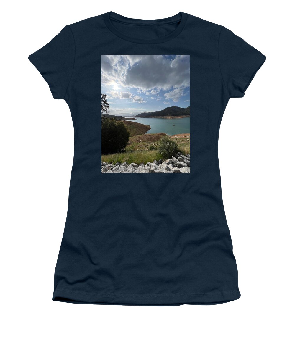 Shasta Lake Women's T-Shirt featuring the photograph Shasta Lake in April by Bonnie Bruno