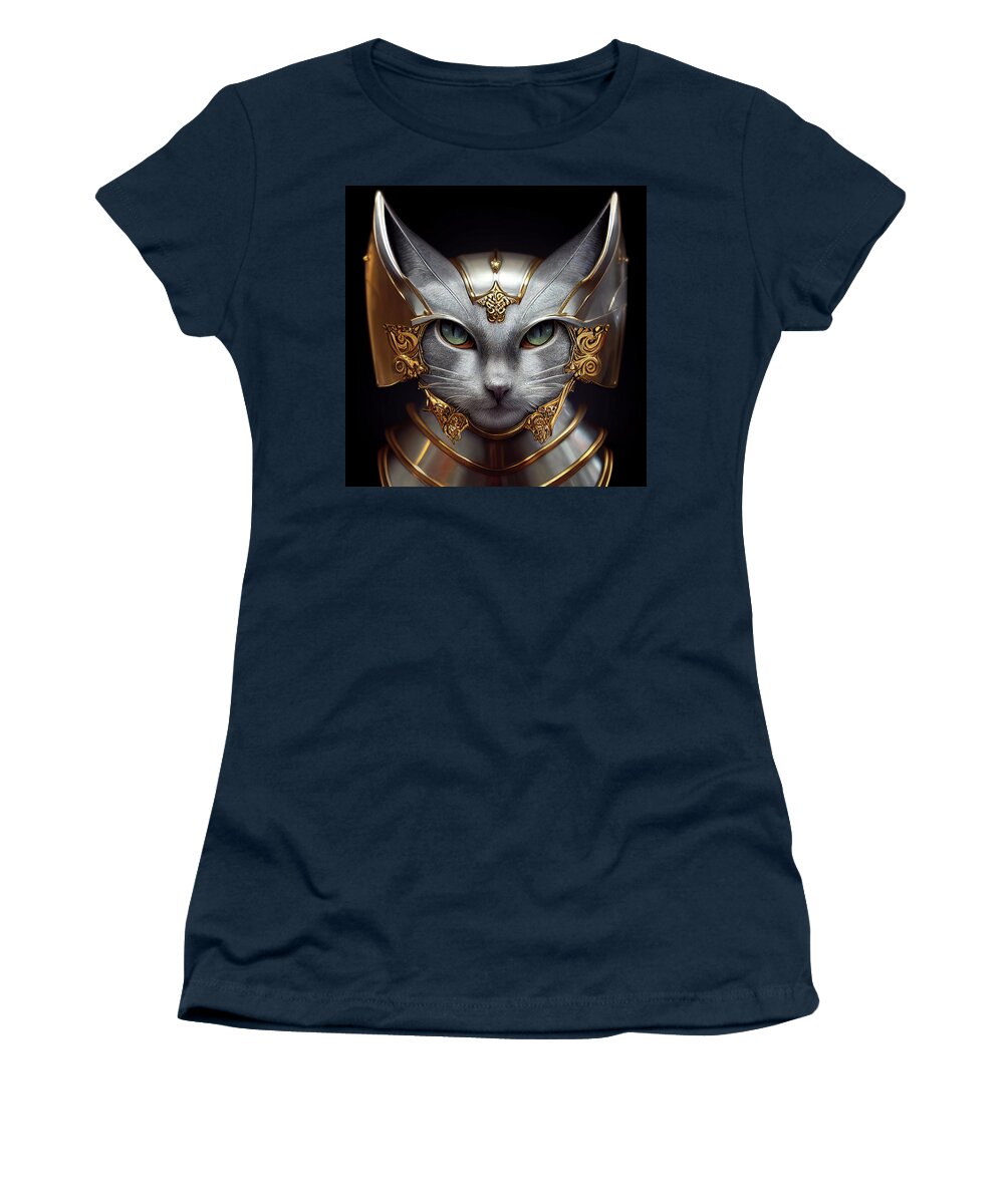Warriors Women's T-Shirt featuring the digital art Singa the Silver Cat Warrior Princess by Peggy Collins