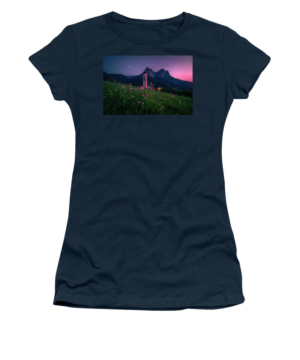 Mountain Women's T-Shirt featuring the photograph Siusi Sunset #2 by Henry w Liu