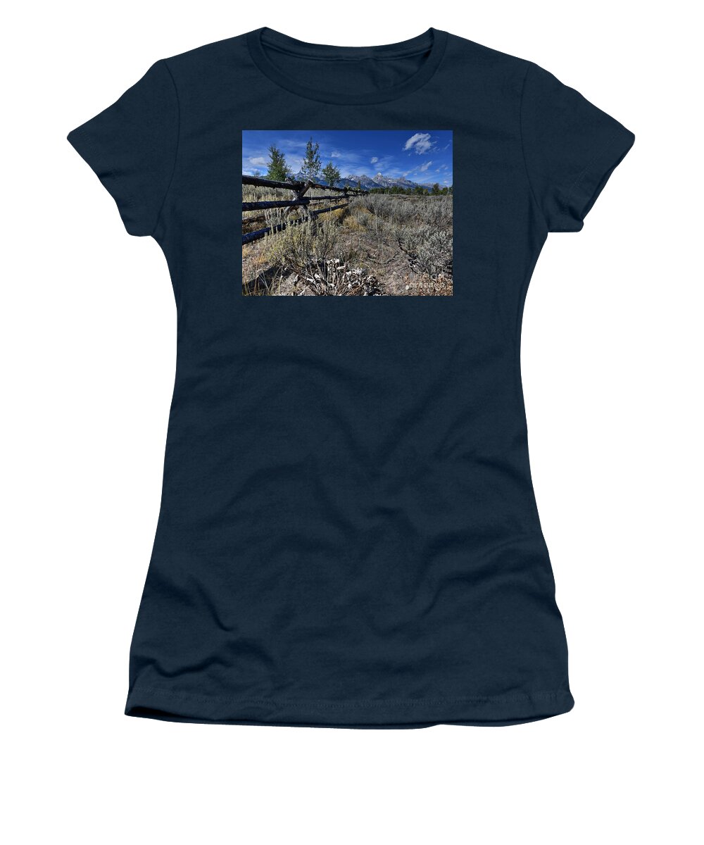 Grand Teton National Park Women's T-Shirt featuring the photograph Sky Line Along the Fence Line by Steve Brown