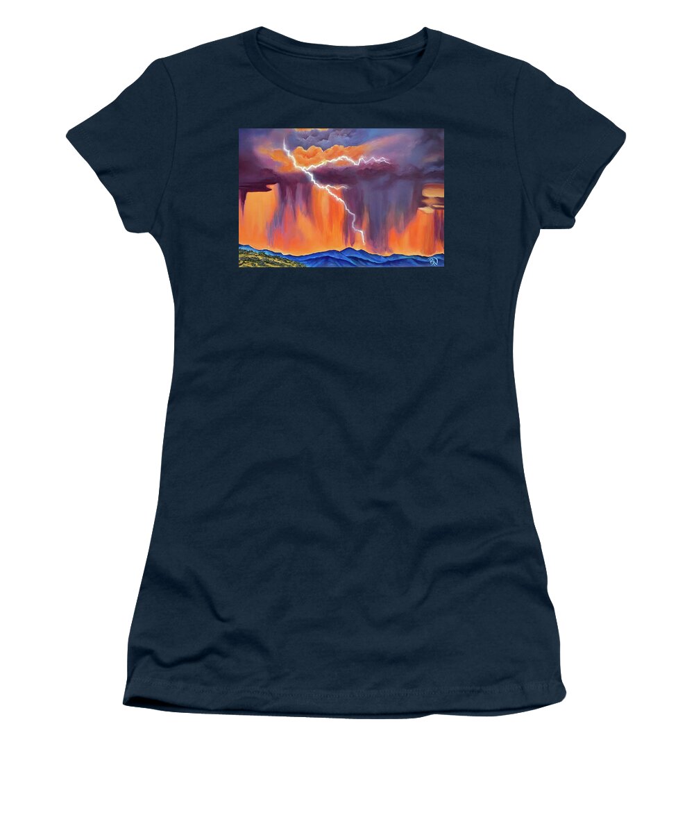 Lightning Women's T-Shirt featuring the painting Skyals-Luminous Lightning by Renee Noel