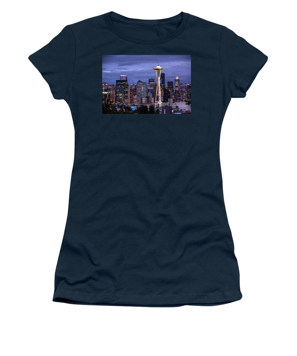 Seattle Women's T-Shirt featuring the photograph Skyline Aglow by Erin Marie Davis
