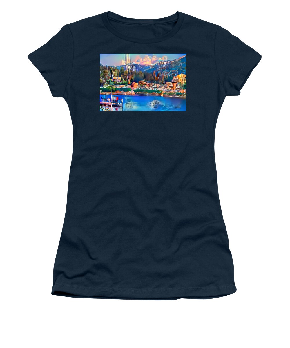 Big Bear Women's T-Shirt featuring the mixed media Skyscrapers Meet Countryside by Debra Kewley