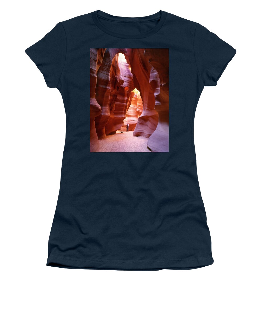 Slot Canyon Women's T-Shirt featuring the photograph Slot Canyon 1 with Gary by Mike McGlothlen
