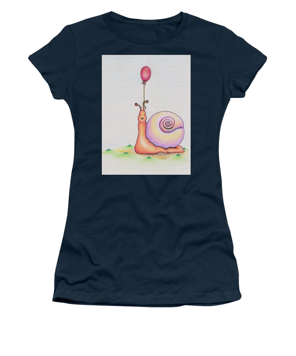 Snail Women's T-Shirt featuring the drawing Snail With Red Balloon by Vicki Noble