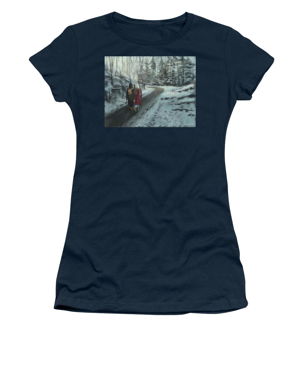 Snow Women's T-Shirt featuring the digital art Snow In The Park by Larry Whitler