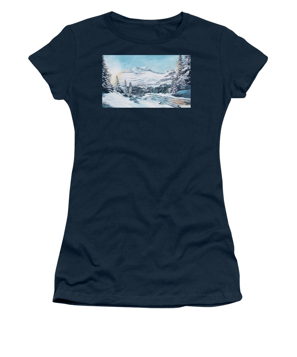 Snow Women's T-Shirt featuring the painting Ski Dreams by Katrina Nixon