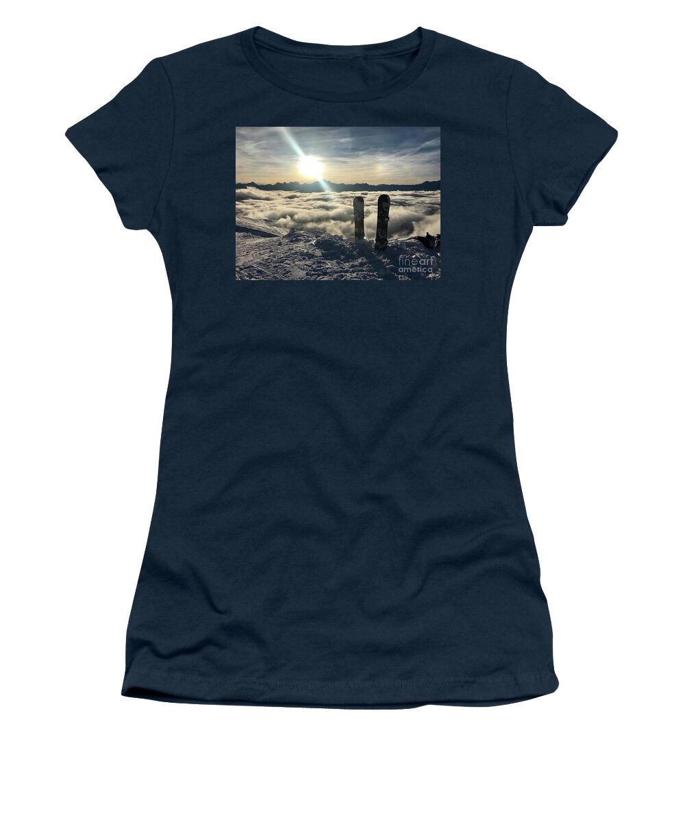 Lenzerheide Women's T-Shirt featuring the photograph Snowboarding in Heaven by Manuela's Camera Obscura