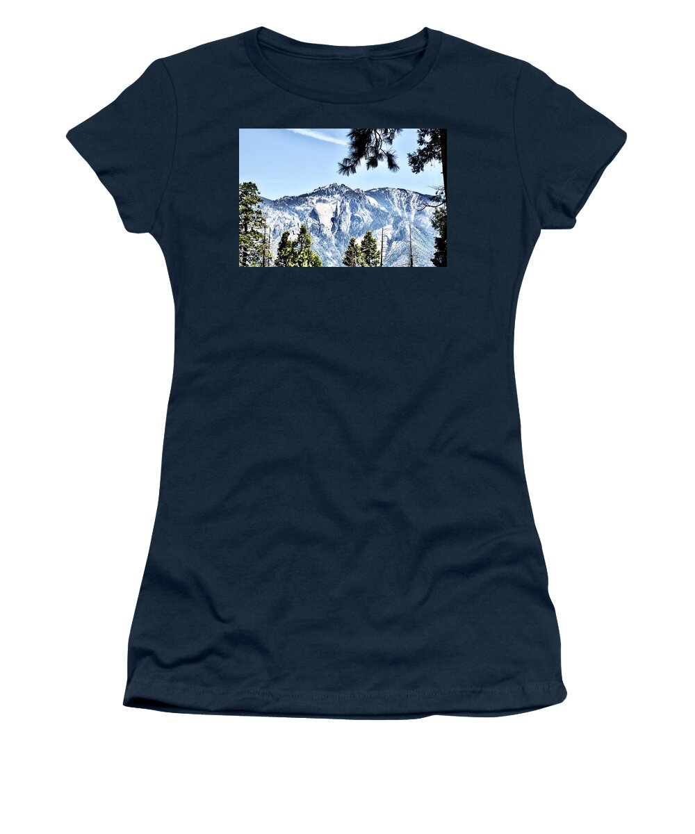 Snowy Peaks Of Sierra Nevada Mountains In Sequoia National Park Women's T-Shirt featuring the photograph Snowy Peaks of Sierra Nevada in Sequoia National Park, California by Ruth Hager