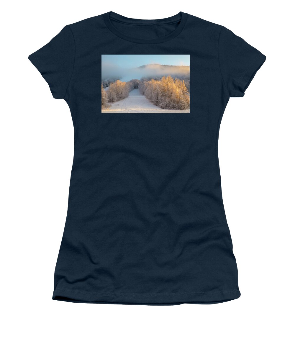 Snowy Women's T-Shirt featuring the photograph Snowy Ski Slope Sunset by White Mountain Images