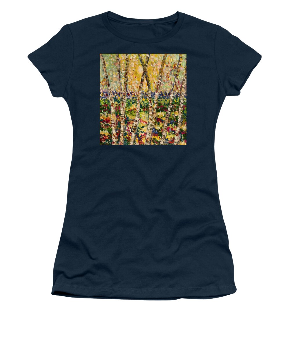 Birch Trees Women's T-Shirt featuring the painting So Close by Jacqui Hawk
