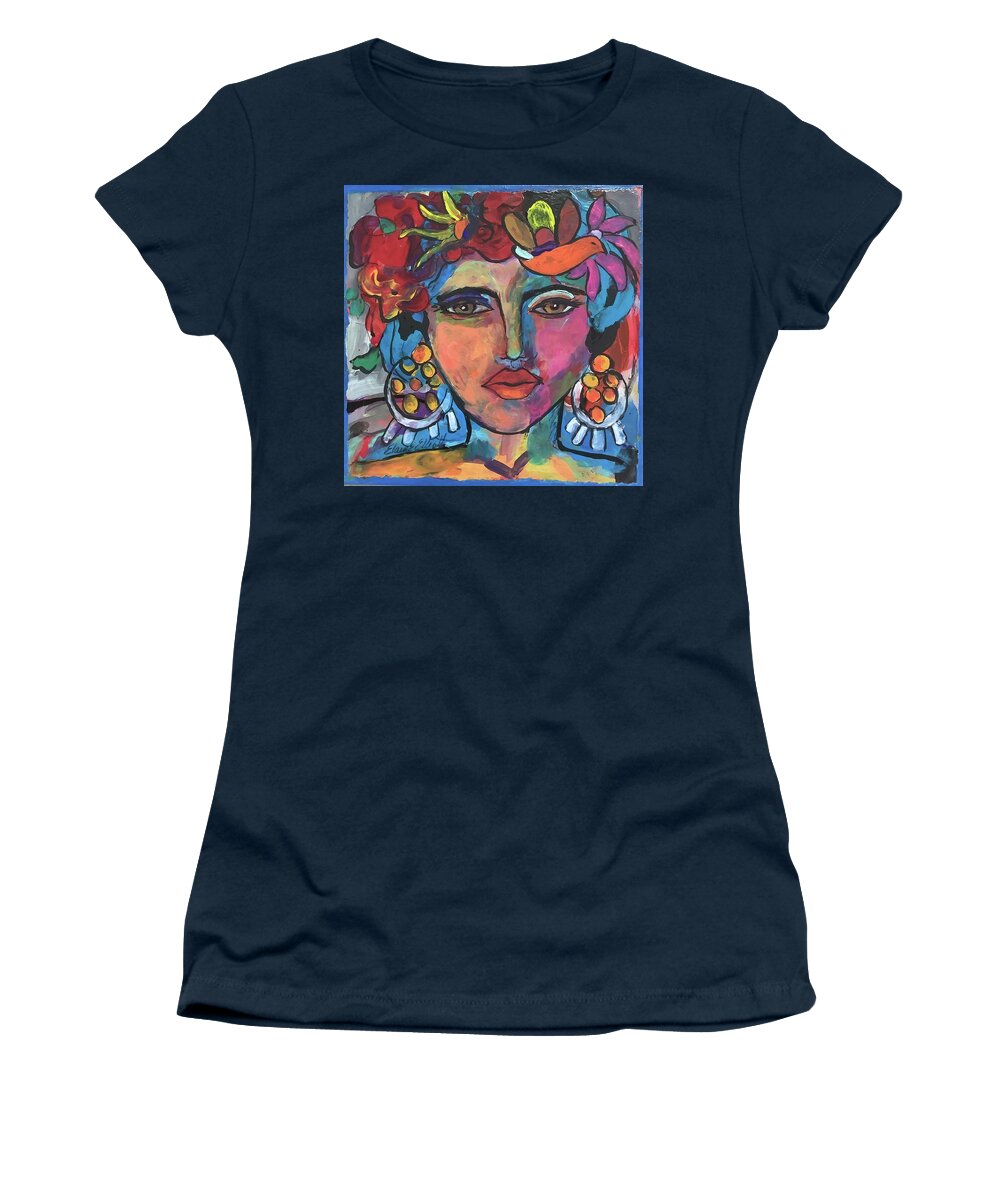 Women Women's T-Shirt featuring the painting Sofia con Pajaro by Elaine Elliott