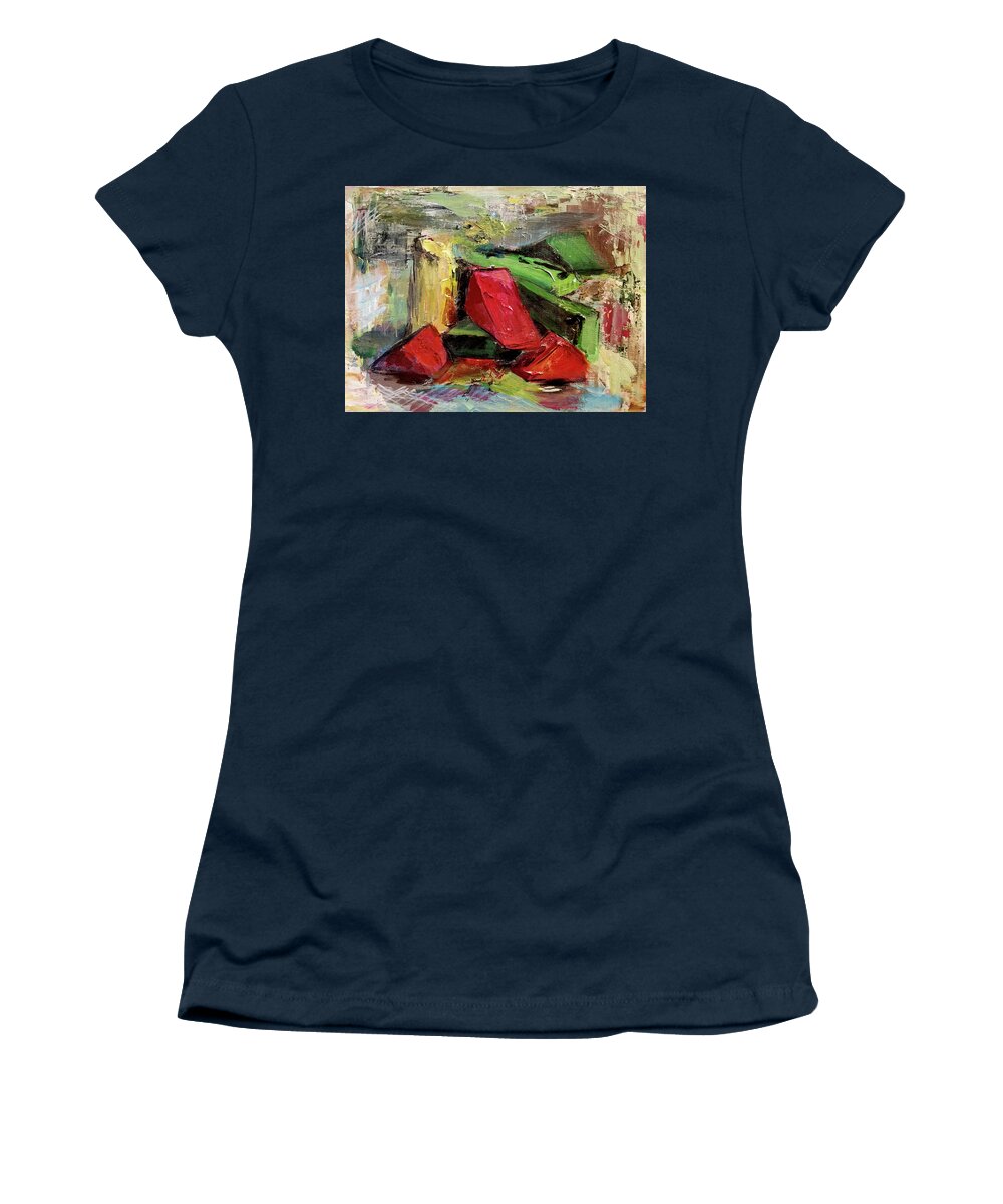 Blocks Color Feng Shui Red Yellow Beige Balance Green Women's T-Shirt featuring the painting South West Feng Shui by Carla Dreams